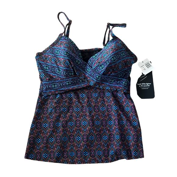 NWT Miraclesuit Allura Swim Tankini Top in Romani Size 10 Multicolor Geometric - Picture 4 of 8